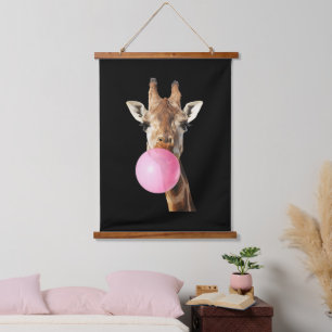 Giraffe Pink Bubble Gum Cute Funny Animal Lover Hanging Tapestry