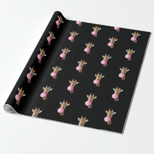 Giraffe Pink Bubble Gum Cute Funny Animal Lover Wrapping Paper