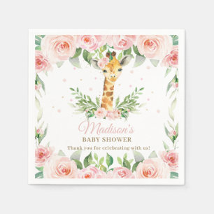 Giraffe Pink Floral Girl Baby Shower Birthday Napkin