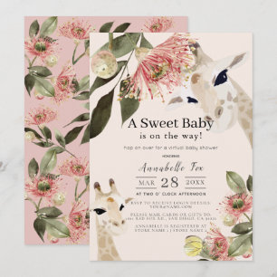 Giraffe Pink Floral Girl Virtual Baby Shower Invitation