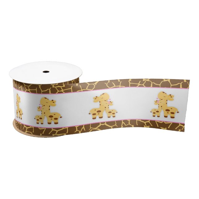 Giraffe Pink Girl Baby Shower Satin Ribbon (Spool)