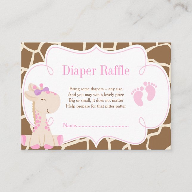 Giraffe Pink Girl Diaper Raffle Invitation (Front)