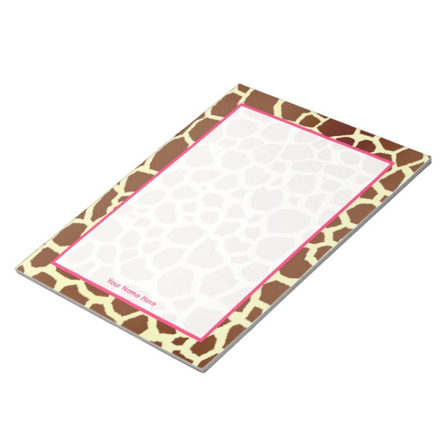 Giraffe & Pink Personalised Notepad (Angled)