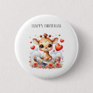 Giraffe Plane Birthday 6 Cm Round Badge