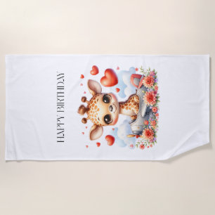 Giraffe Plane Birthday Beach Towel