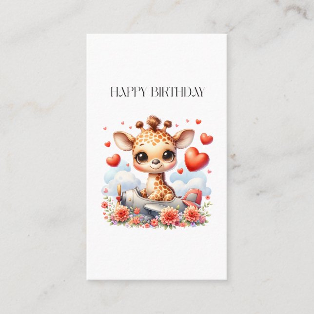Giraffe Plane Birthday Business Card (Front)