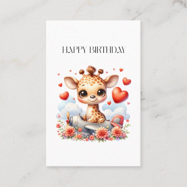 Giraffe Plane Birthday Business Card (Front)
