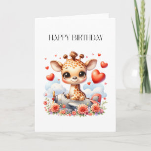 Giraffe Plane Birthday Card