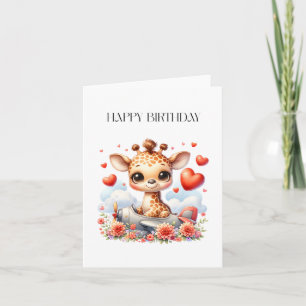 Giraffe Plane Birthday Card