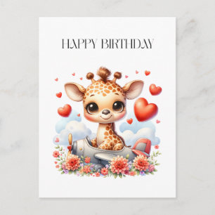 Giraffe Plane Birthday Holiday Postcard