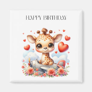Giraffe Plane Birthday Magnet