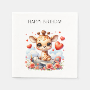 Giraffe Plane Birthday Napkin