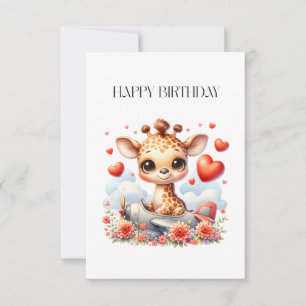 Giraffe Plane Birthday Thank You Card