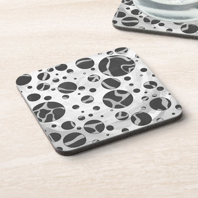 Giraffe Polka Dot Black and Light Grey Print Coaster (Left Side)