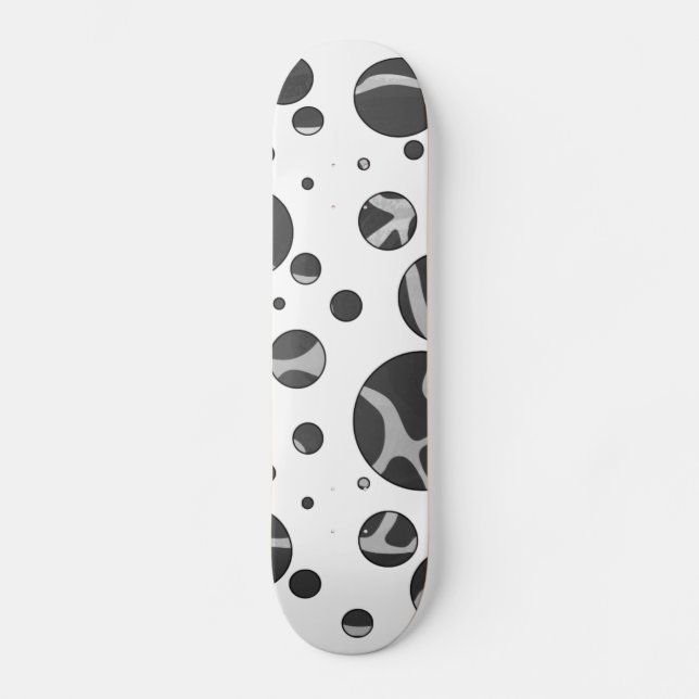 Giraffe Polka Dot Black and Light Grey Print Skateboard (Front)