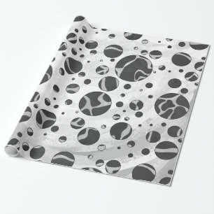 Giraffe Polka Dot Black and Light Grey Print Wrapping Paper
