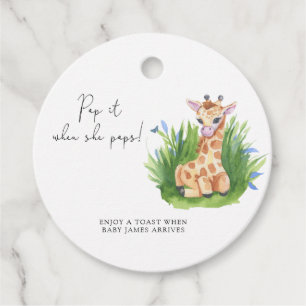 Giraffe - Pop it when she pops baby shower Favour Tags
