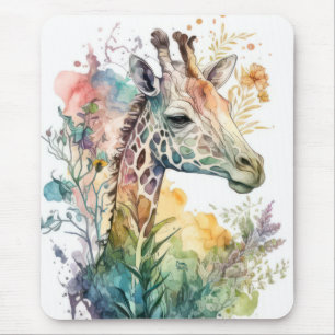 Giraffe Portrait Animal Painting Wildlife Outdoors Mouse Mat