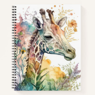 Giraffe Portrait Animal Painting Wildlife Outdoors Notebook