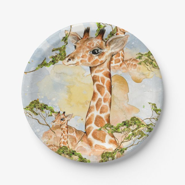 Giraffe Portrait Animal Picture Paper Plate (Front)