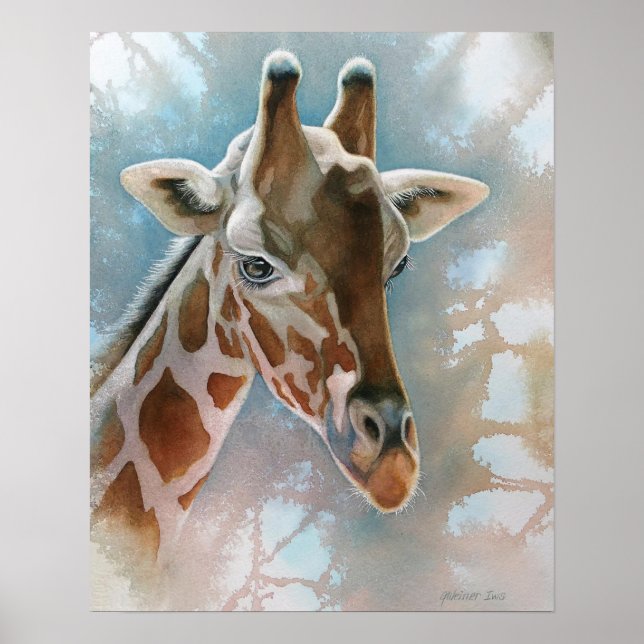 Giraffe Portrait Animal Watercolor 16x20 Poster (Front)