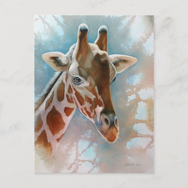 Giraffe Portrait Animal Watercolor Art Postcard (Front)