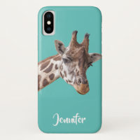 Giraffe Portrait on Teal Personalised Name
