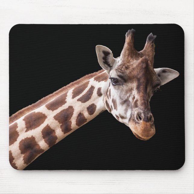 Giraffe Portrait Photo on Black Mouse Mat (Front)