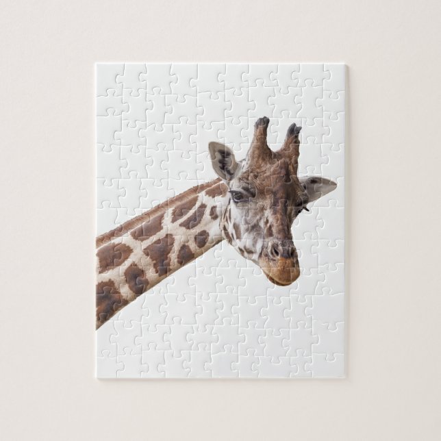 Giraffe Portrait Photo on White Jigsaw Puzzle (Vertical)
