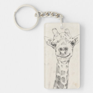 Giraffe Portrait Sketch Key Ring