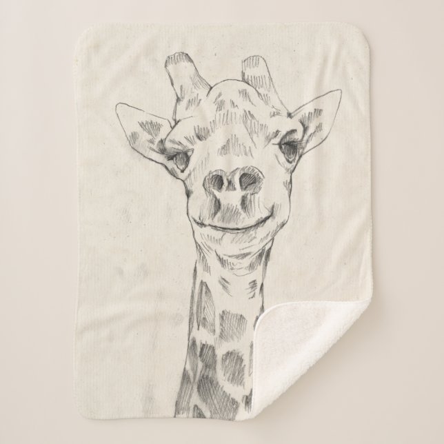Giraffe Portrait Sketch Sherpa Blanket (Front)