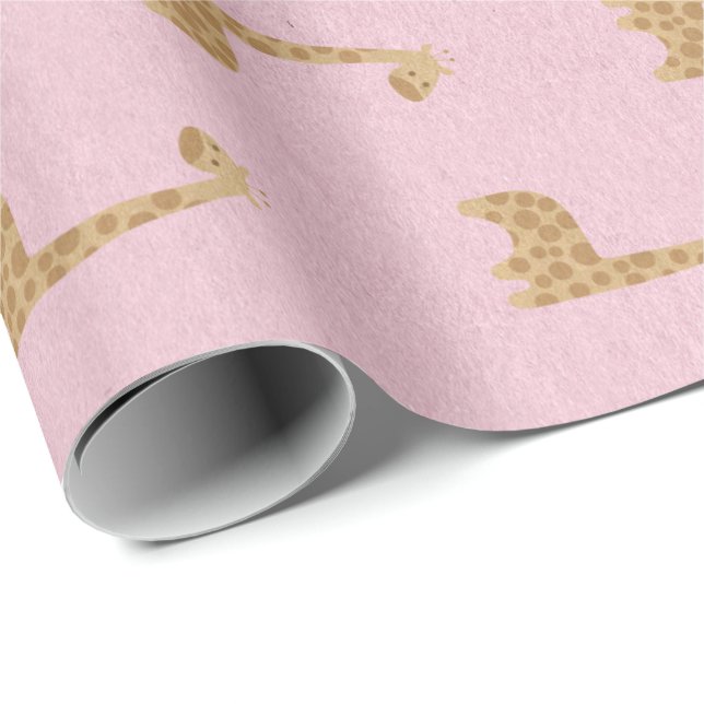 Giraffe Princess Pastel Pink Rose Delicate Wrapping Paper (Roll Corner)