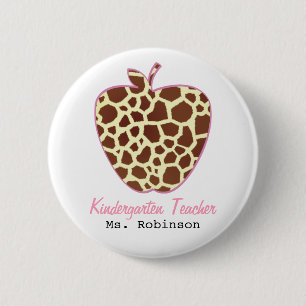 Giraffe Print Apple Kindergarten Teacher 6 Cm Round Badge