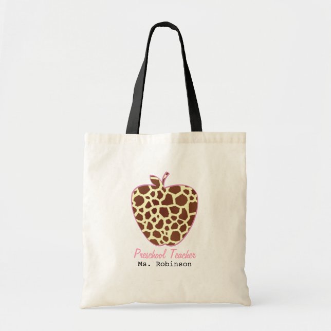 Giraffe Print Apple Preschool Teacher Tote Bag (Front)