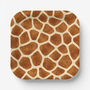 Giraffe Print Brown Tan Baby Shower Safari-Themed Paper Plate