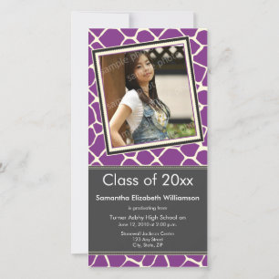 Giraffe Print Graduation Photo Announcement purple