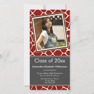 Giraffe Print Graduation Photo Announcement red