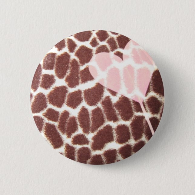 Giraffe Print Heart 6 Cm Round Badge (Front)