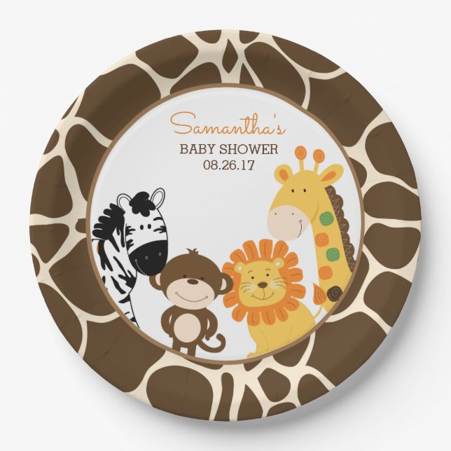 Giraffe Print Jungle Safari Animals Paper Plate (Front)