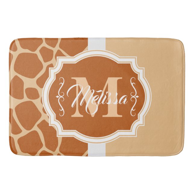 Giraffe Print Monogram Bath Mat (Front)