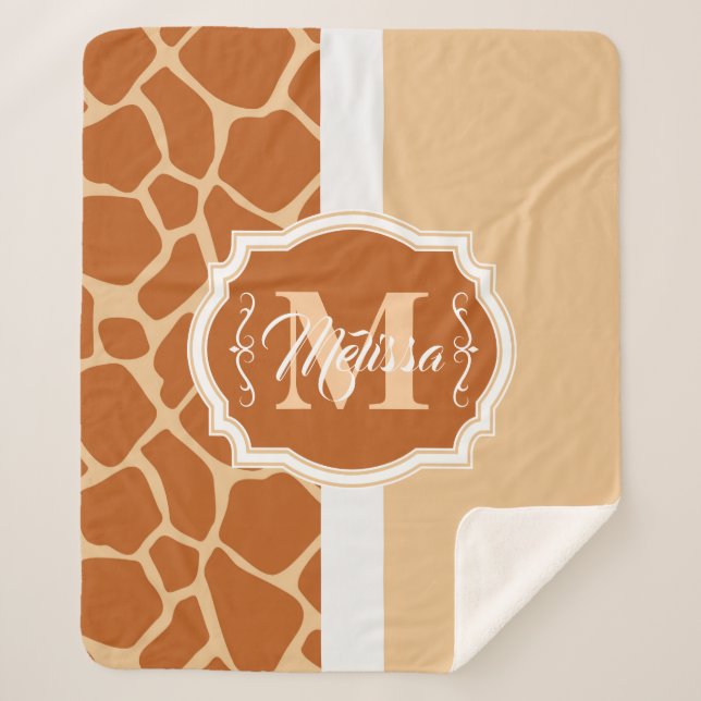 Giraffe Print Monogram Sherpa Blanket (Front)