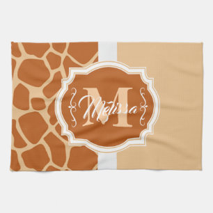 Giraffe Print Monogram Tea Towel