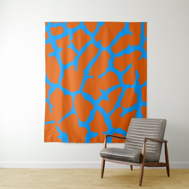 Giraffe Print Orange Cyan Tapestry (In Situ)