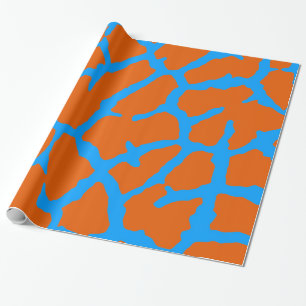 Giraffe Print Orange Cyan Wrapping Paper