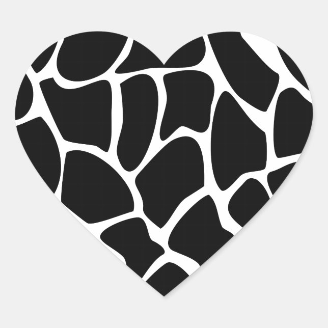 Giraffe Print Pattern. Animal Print Design, Black Heart Sticker (Front)