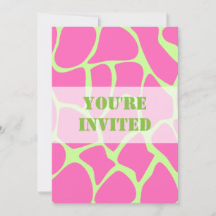 Giraffe Print Pattern, Bright Pink and Lime Green Invitation