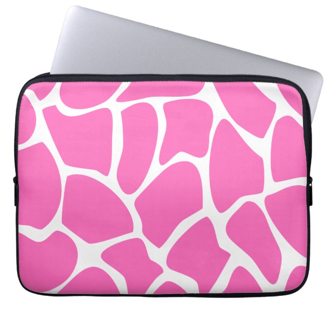 Giraffe Print Pattern in Bright Pink. Laptop Sleeve (Front)