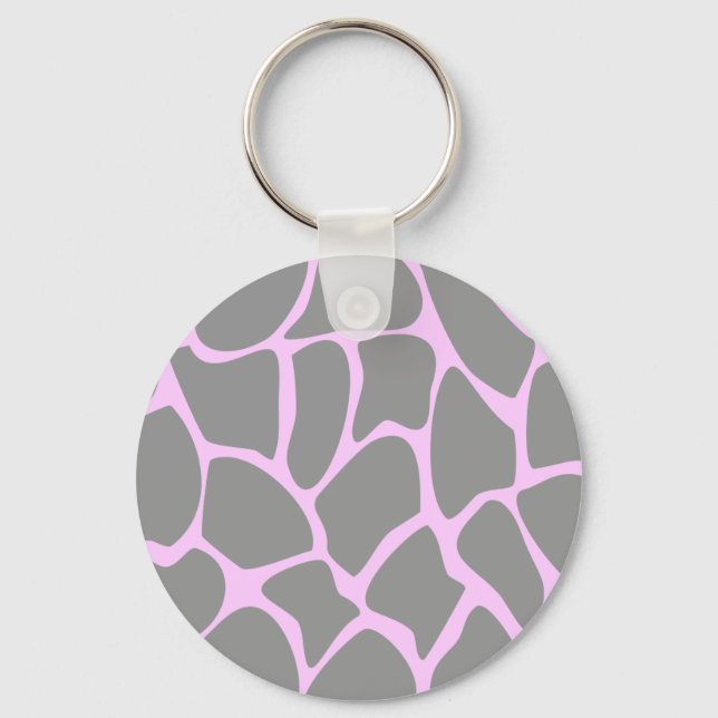Giraffe Print Pattern in Grey. Key Ring (Front)