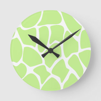 Giraffe Print Pattern in Light Lime Green. Round Clock