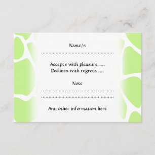 Giraffe Print Pattern in Light Lime Green. RSVP Card